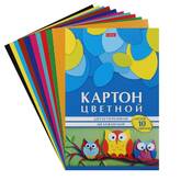 Картон цв.набор А4 2-х стор.10л.10цв.ХАТБЕР 10Кц4_25050 Геометрия цвета.Совушки мел.220г/м2 (папка)