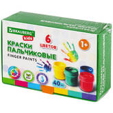 Краски пальч. 6цв. 40мл BRAUBERG KIDS 192396