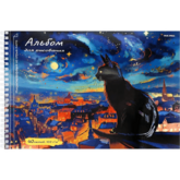 Альбом д/рис.А4 40л.греб.ПРОФ-ПРЕСС 40-2283 Котик и ночной город твин-лак фольга