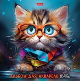 Альбом-планшет д/акварели 21*21  20л.скл.ХАТБЕР 20Аа4лтВк_31802 Умный котик 200г/м2